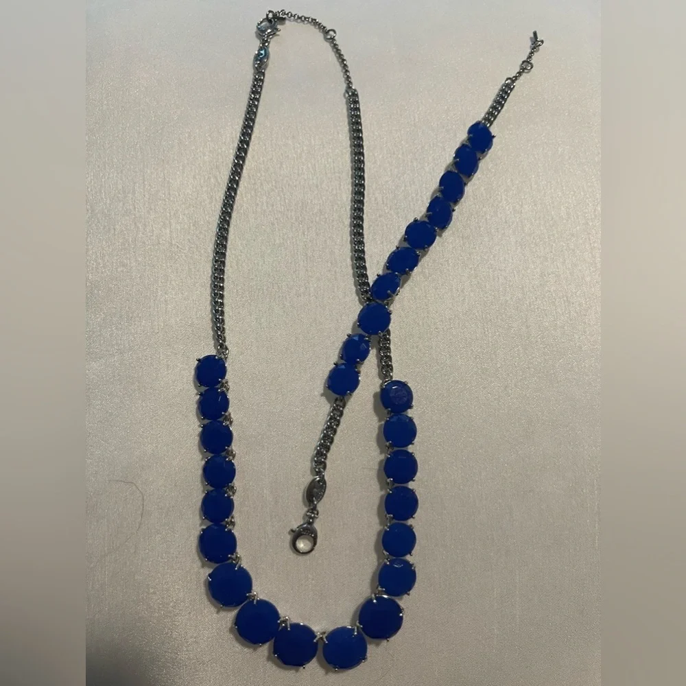 Fossil Drama Blue Glass Collar Bibb Necklace and Bracelet